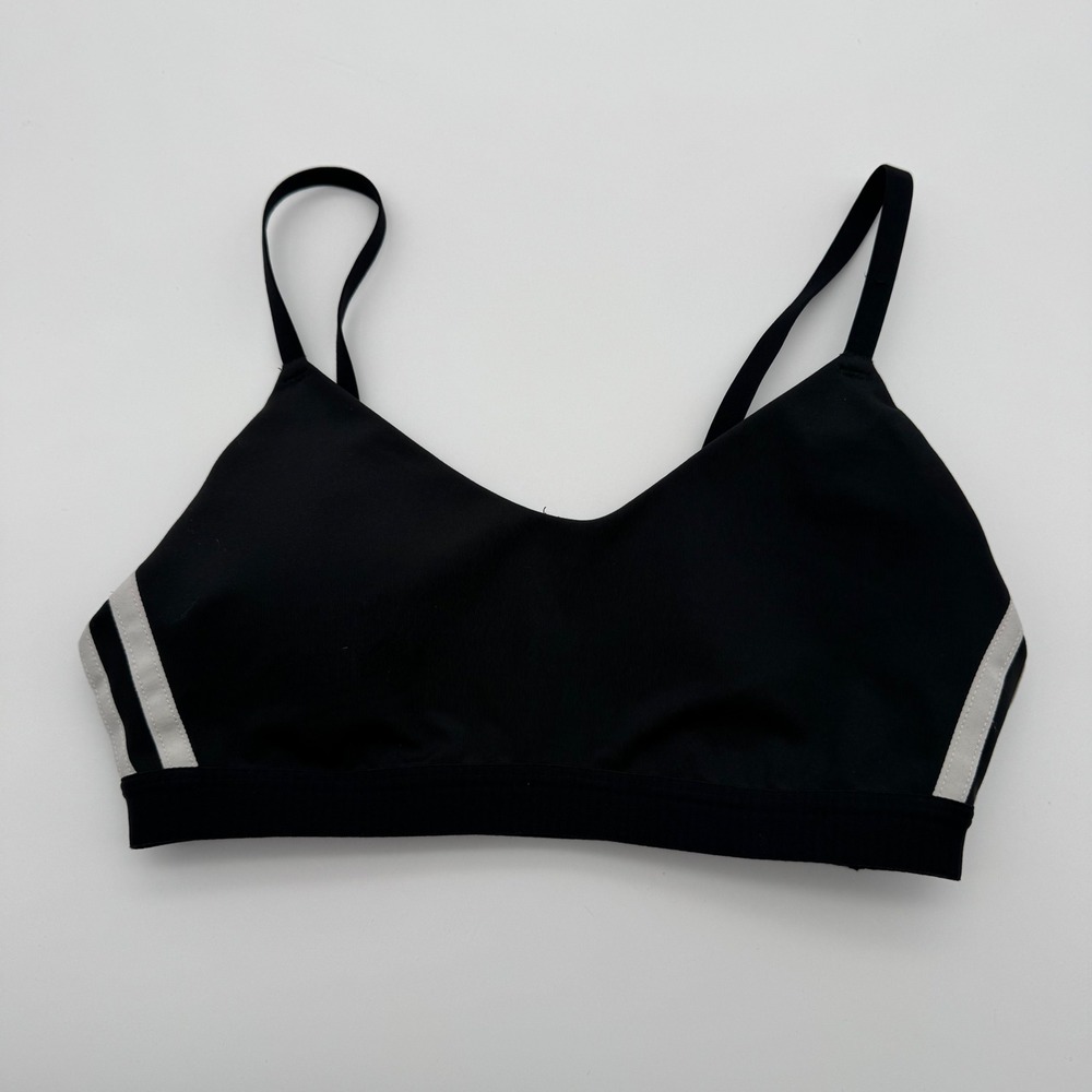 Adidas Womens Black White Striped V-Neck Adjustable Strap Sports Bra Logo XS